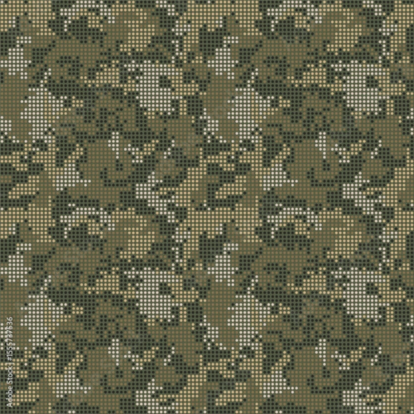 Obraz Abstract halftone seamless camouflage texture. Dot camo digital background. Vector pixel art wallpaper