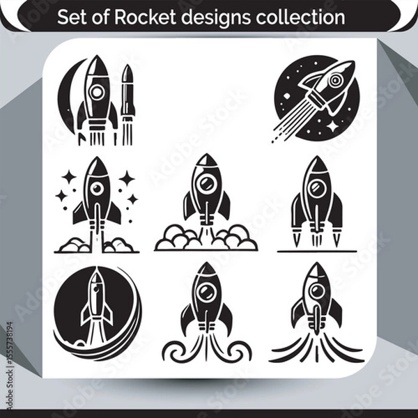 Fototapeta Monochrome Rocket Designs Collection Space Exploration and Innovation Vector Graphics Spacecraft and Travel Themed Visuals