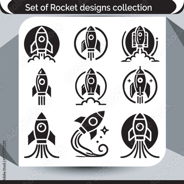 Fototapeta A Collection of Stylized Black and White Rocket Ship Designs for Space Exploration and Innovation