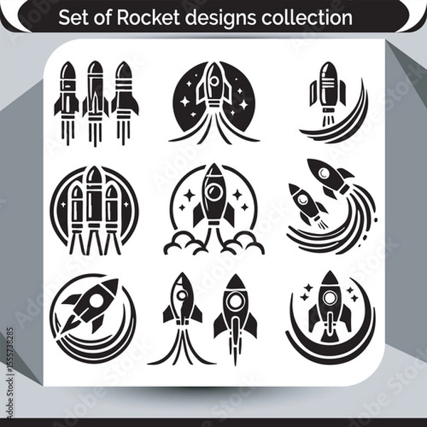 Fototapeta Diverse Rocketship Design Collection Bold Black and White Designs for Space Exploration and Imagination