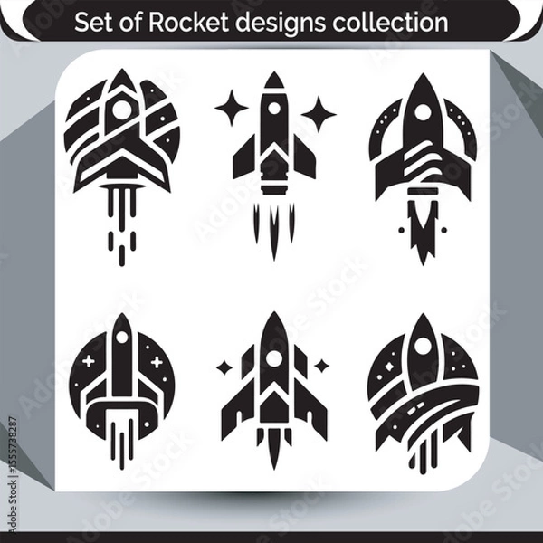 Fototapeta A Diverse Collection of Rocket Designs Showcasing Creative Concepts for Space Exploration and Technological Advancement in Black and White Style
