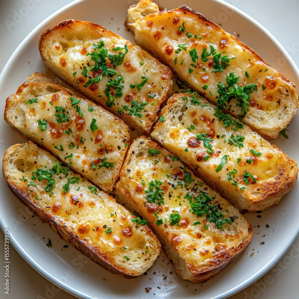 Obraz garlic bread in white plate on white background 