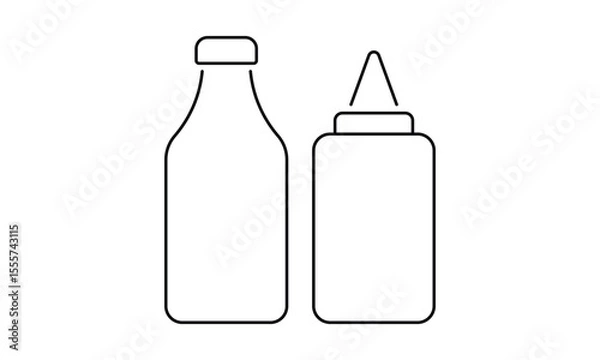 Fototapeta Ketchup and mustard saucesoutline icon isolated on transparent background flat vector illustration. EPS 10