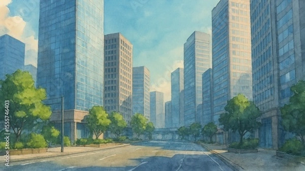 Obraz 都心の午後に光る高層オフィス街の風景