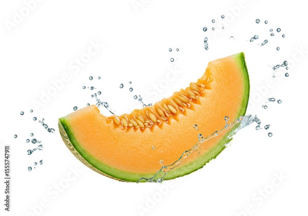 Obraz Isolated Refreshing Slice of Cantaloupe Melon with Water Droplets