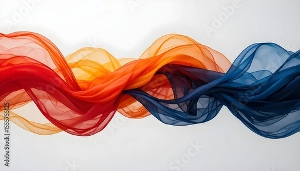 Fototapeta Ai generated image of flowing silk fabric in vibrant red orange and blue hues