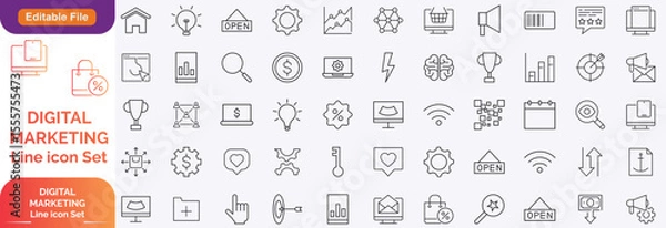 Fototapeta Digital Marketing Line editable icons set. Editable stroke. Vector illustration