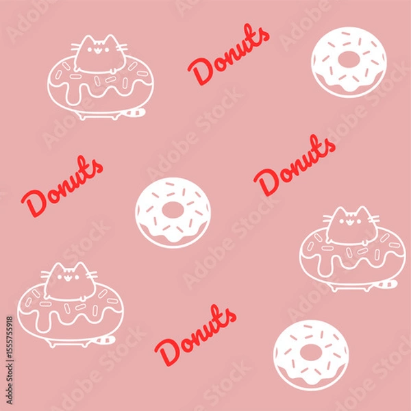 Obraz Doodle  cat and words pattern ,Cute cats illustration,Vector seamless pattern with cats