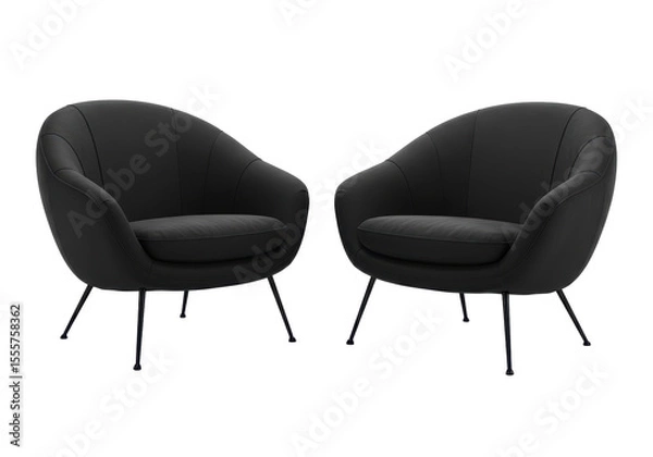 Obraz Isolated Pair of Modern Black Armchairs with Tapered Legs