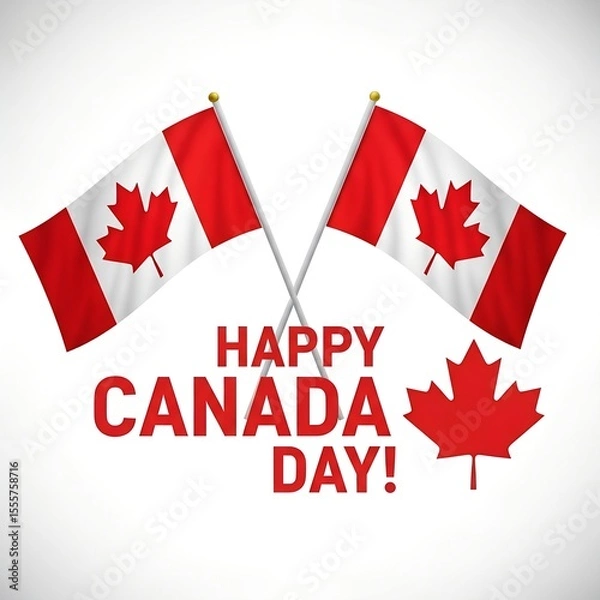 Fototapeta Vibrant Canada Day Celebration Two Canadian Flags and Bold Text Conveying Patriotic Joy and Festive Spirit in a Vivid Composition