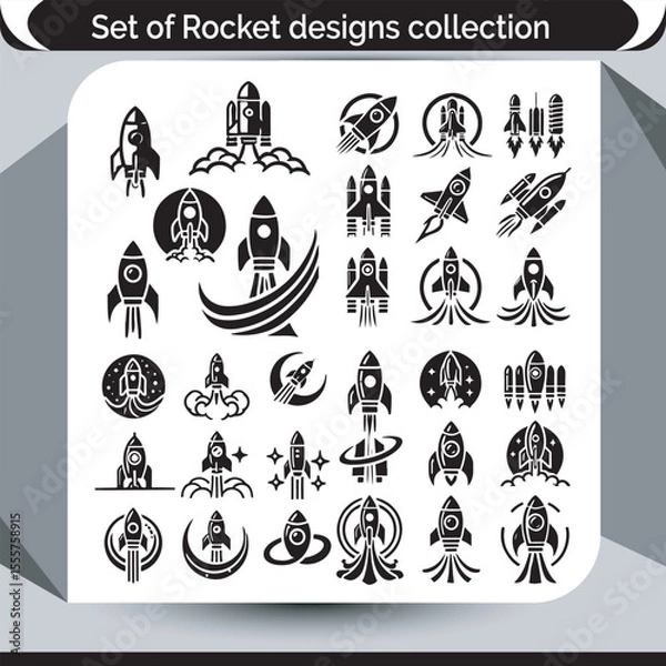 Fototapeta Diverse Rocket Ship Designs A Vector Collection of Spacecraft Illustrations for Creative Projects and Graphic Applications Exploring Space Travel