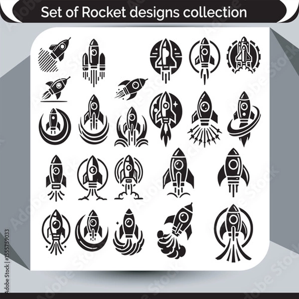 Fototapeta Diverse Rocket Designs A Collection of Launch Vehicle and Spacecraft Illustrations Suitable for Branding, Badges, and Creative Projects