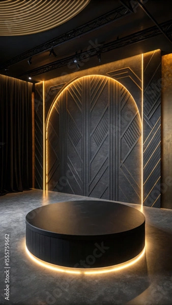 Fototapeta Circular stage illuminated by warm light black matte