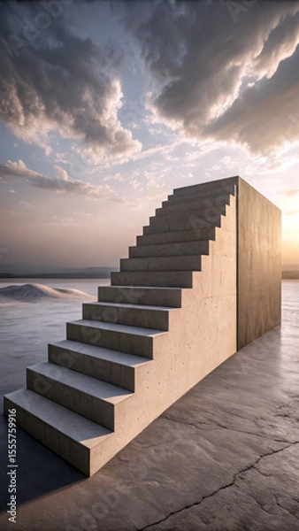 Fototapeta Concrete stairs ascend towards a cloudy sky podium geometric