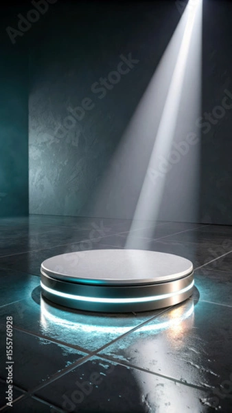 Fototapeta Futuristic glowing platform spotlighted stage