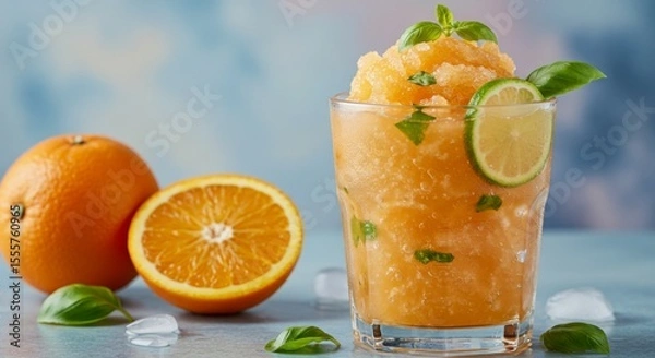 Obraz Refreshing Orange and Lime Frozen Drink with Basil