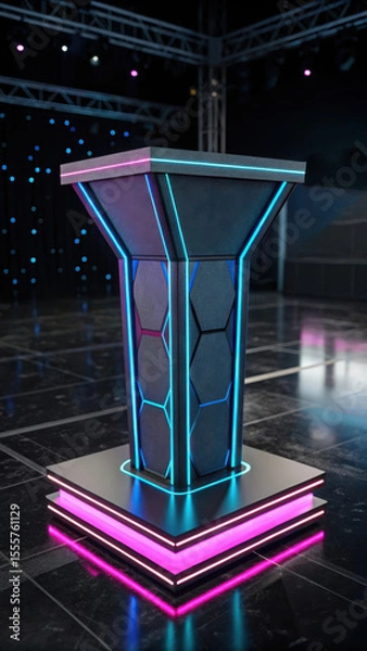 Fototapeta Futuristic hexagonal podium glowing neon image