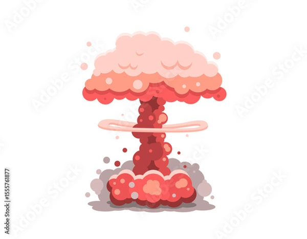 Fototapeta Illustration of a very hot mushroom cloud and a powerful explosion. Nuclear weapon explosion result. War missile explosion. Flat style design. Asset elements