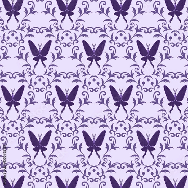 Obraz Stylized butterflies in an ornament.Vector seamless pattern with butterflies inside a beautiful ornament.