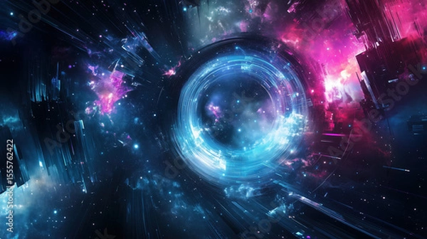 Fototapeta An enchanting cosmic vista showcases a nebula galaxy with swirling stardust and vibrant colors, creating a captivating celestial scene.