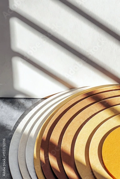 Fototapeta Layered paper circles podium warm earth tones image