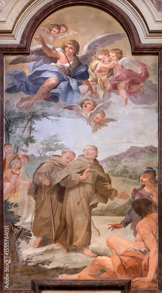 Fototapeta FLORENCE, ITALY - MARCH 17, 2025: The baroque fresco of  St. Peter of Alcantara calms the waters of the Guadiana River in church chiesa di San Salvatore in Ognissanti by Vincenzo Meucci (1725 - 1 727)