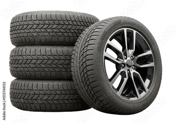 Obraz Isolated Stack of Winter Tires with Alloy Wheel Detail