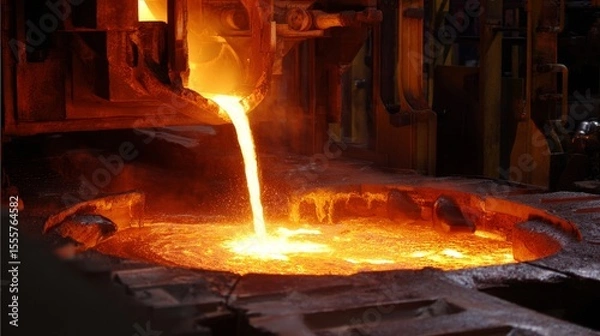Fototapeta A large, orange liquid is pouring out of a large, open container