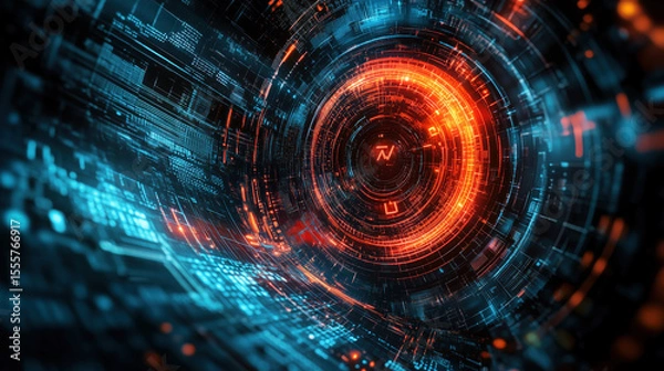 Fototapeta Mesmerizing tech visuals depict a futuristic data flow with glowing red and blue circuits in abstract designs.