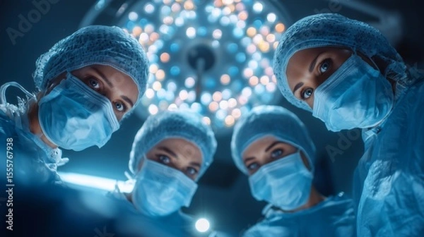 Fototapeta Surgical team performing an operation in a modern operating room, medical teamwork and precision healthcare concept