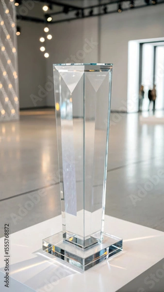 Fototapeta Transparent faceted glass pedestal display sharp