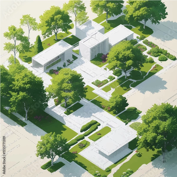 Obraz Architectural Drawings, people plan vector in park out door illustration, top view, Minimal style hand drawn, set elements for architecture and landscape
