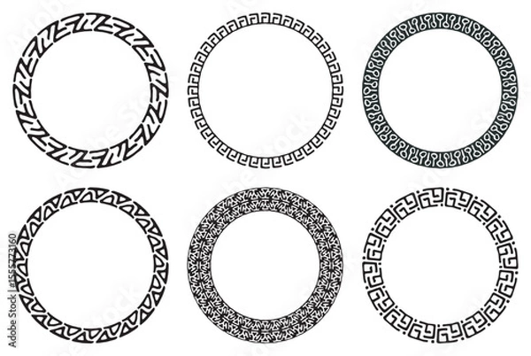 Obraz Set of decorative vintage openwork circle frames. Classic style chain pattern. Ornate fishnet round frames border isolated on white background. Vector