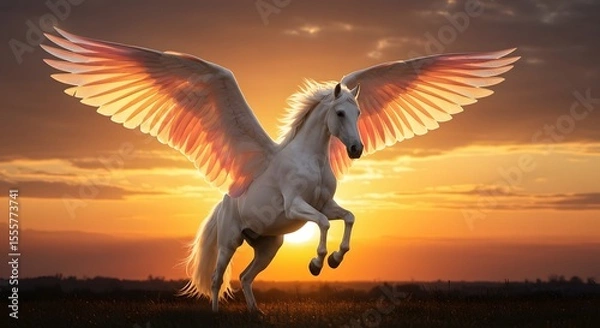 Fototapeta Pegasus Flying at Sunset