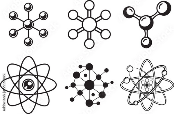 Obraz Molecule Vector Icon | Black and White Chemical Structure Symbol on Blank Background