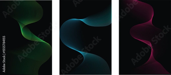 Fototapeta Abstract line wave gradient poster background vector set, Minimalist cover template with vibrant perspective line wave in motion, Ideal design cover, banner, flyer, music, ads.
