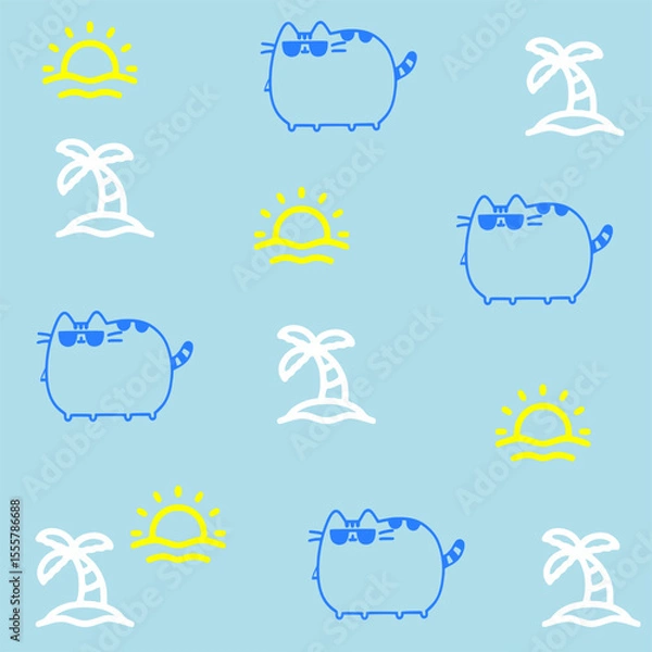 Obraz Doodle  cat and words pattern ,Cute cats illustration,Vector seamless pattern with cats