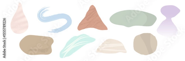 Fototapeta Set of 10 abstract vector shapes in pastel colors. Minimalist, hand-drawn elements with organic and soft forms. Ideal for backgrounds, branding, templates, social media, and modern graphic design