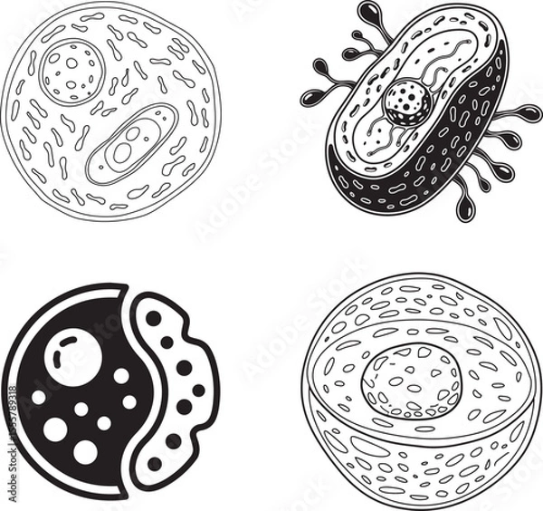 Obraz Cell Vector Icon | Black and White Biological Structure Symbol on Blank Background