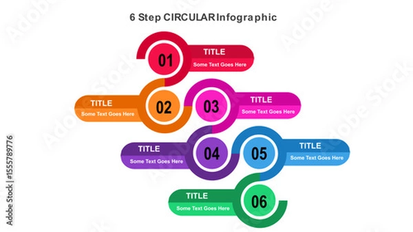 Fototapeta 6 Step Circular Infographic Template – Colorful Process Chart for PowerPoint Presentations. Fully Editable SVG for PowerPoint, Web, Illustrator, and most vector-based applications. 