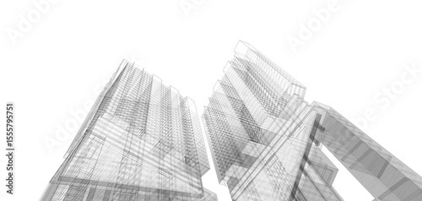 Fototapeta Architecture background. Perspective 3d Wireframe of building design.