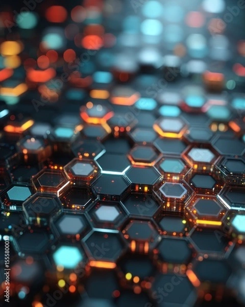 Fototapeta Abstract Hexagon Pattern: Glowing Tech Background