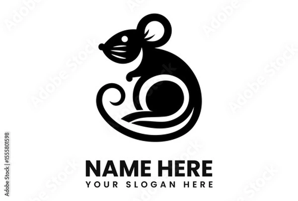 Fototapeta A stylized black mouse logo with a curved tail, perfect for branding.