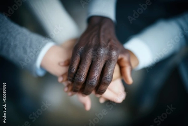 Fototapeta Diverse Hands Layered Together in Unity