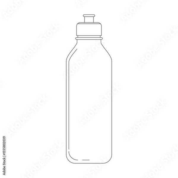 Fototapeta Plastic water bottle with a push-pull cap. Simple outline drawing icon. Hydration and drink container concept for a healthy lifestyle. Vector