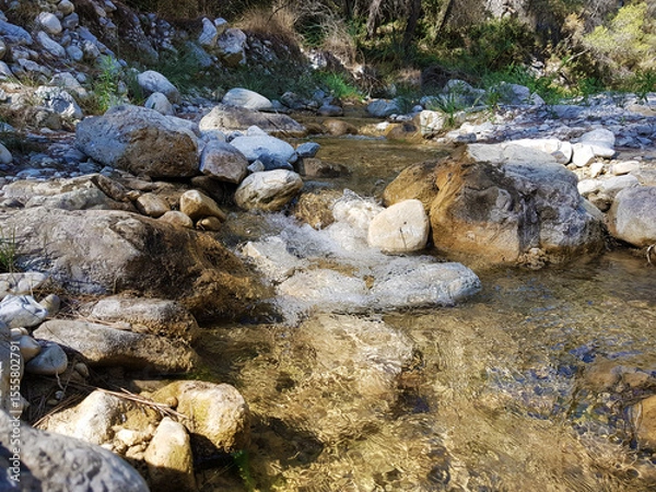 Fototapeta Beautiful image of a calm river flowing between the stones