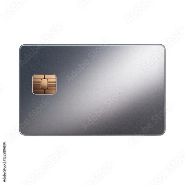 Fototapeta Blank metal credit card with chip isolated on a transparent background. Front view of banking card with smart chip. Used for payment, finance, or identity mockups.