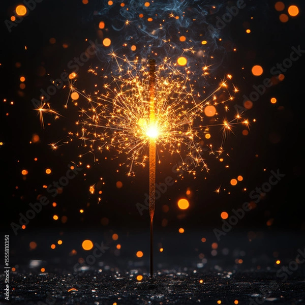 Obraz sparkler full view on black background on white or transparency background