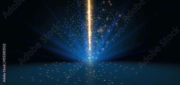 Obraz Scene dark blue with gold glitters lights sparkle. For product show, promotion, brochure.