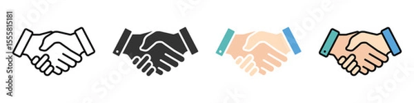 Fototapeta Handshake icons. Business agreement, friendly handshake icon in different style. Partnership deal symbol for apps, ui, website, design element. Transparent vector illustration.